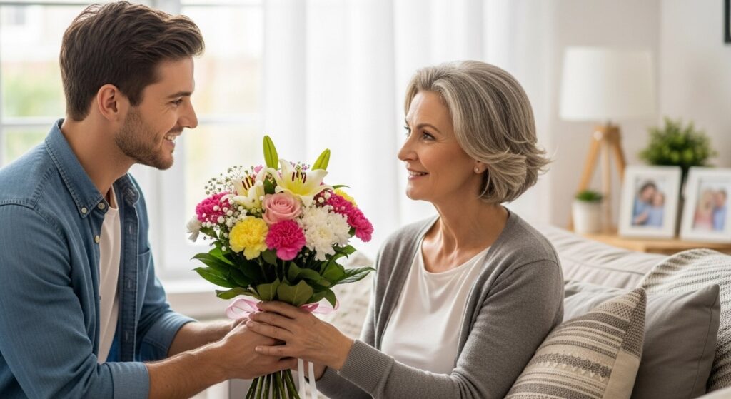 兄は母に花を買ってあげた