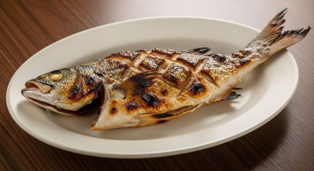 テーブルの上に魚があります