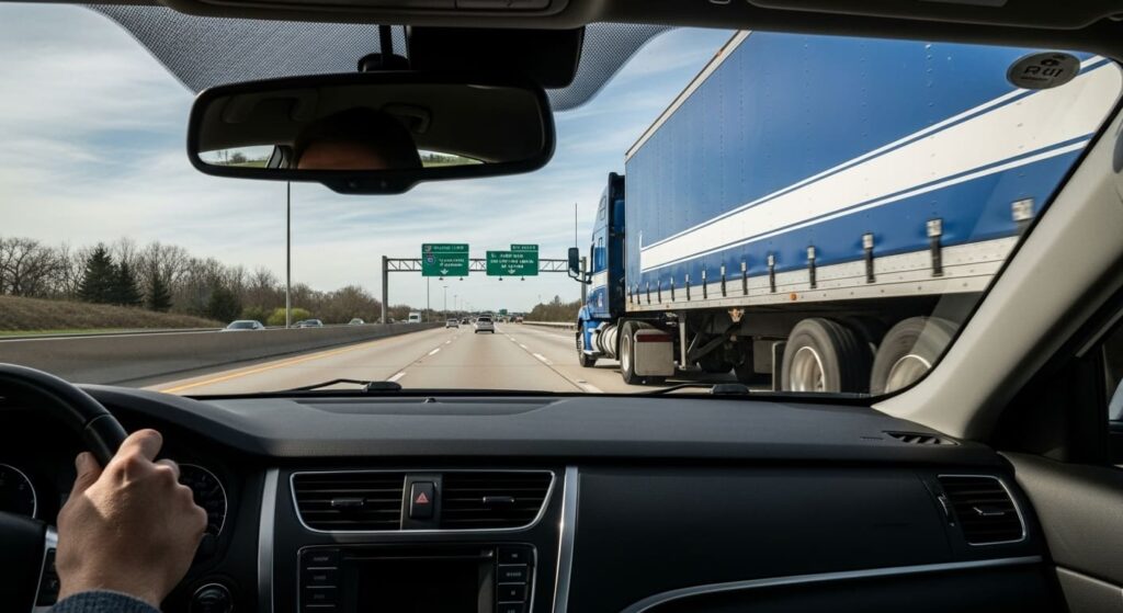 隣にトラックがいると緊張します