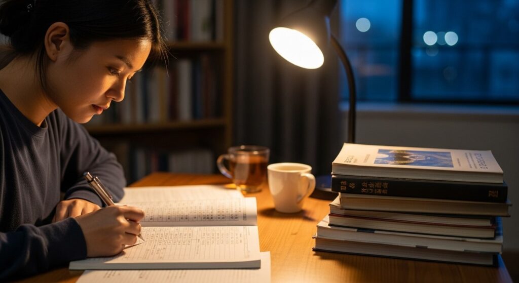 漢字の勉強をしている