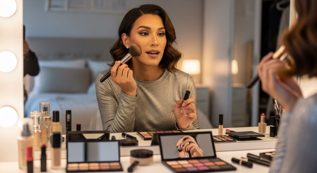 出かける支度をしている