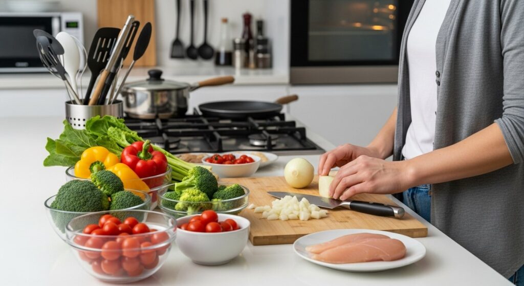 夕飯の支度をしている