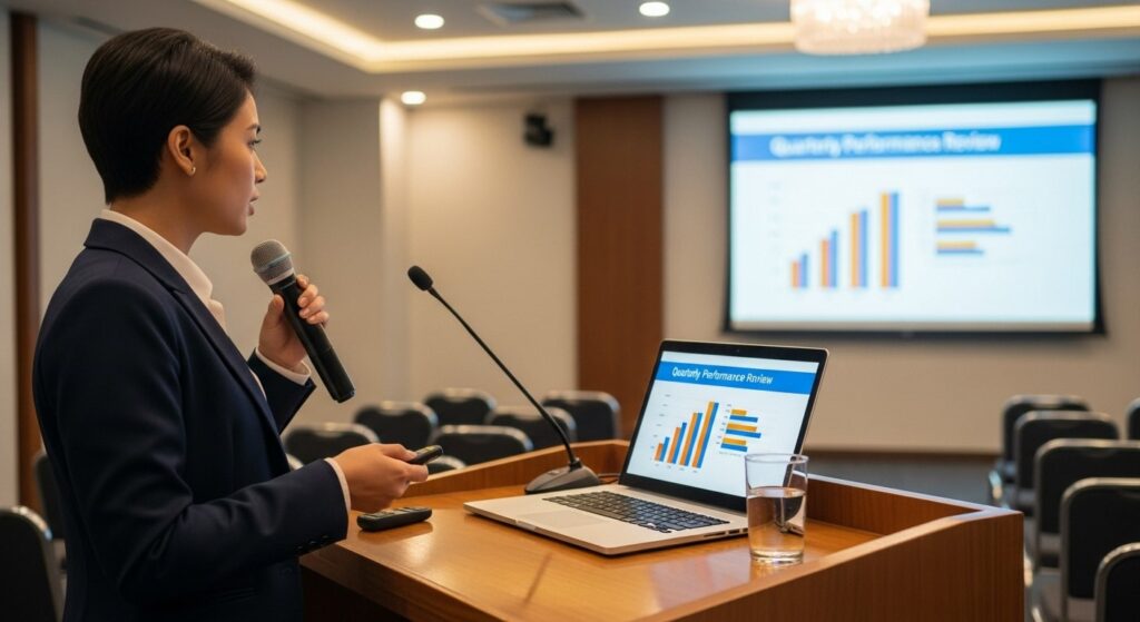 プレゼンの準備をしている