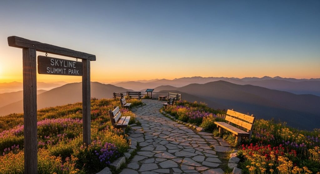 山の上の場所に公園がある
