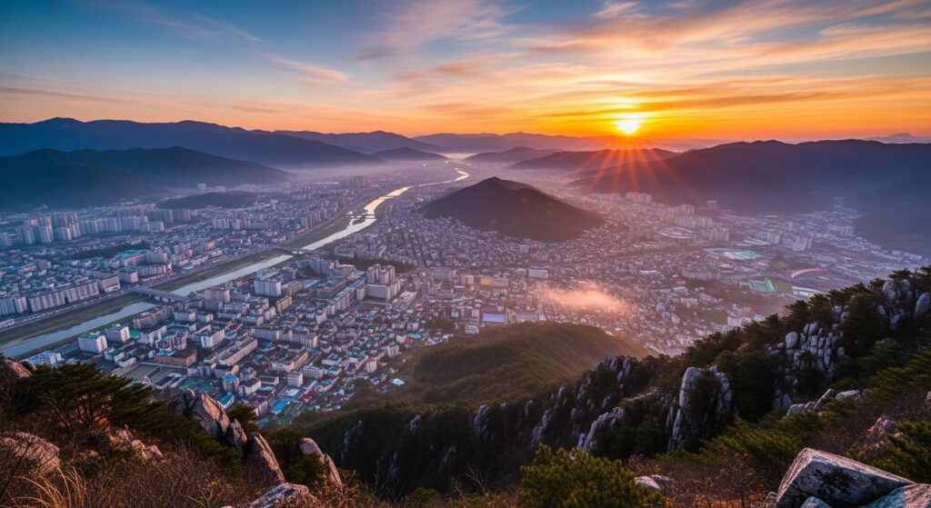 山の上のところから町が見える