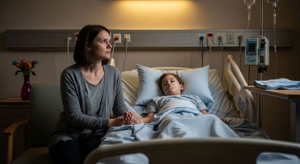 子どもの病気が治るか心配している