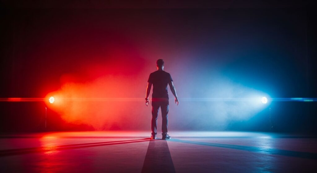 赤にするか青にするか悩んでいる